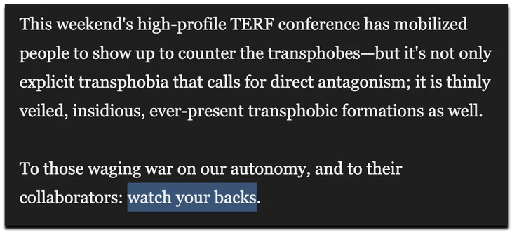 Trans bullies threaten women -- watch your backs